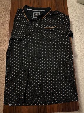 Men's Black Polo with Tan Dot Print size Large